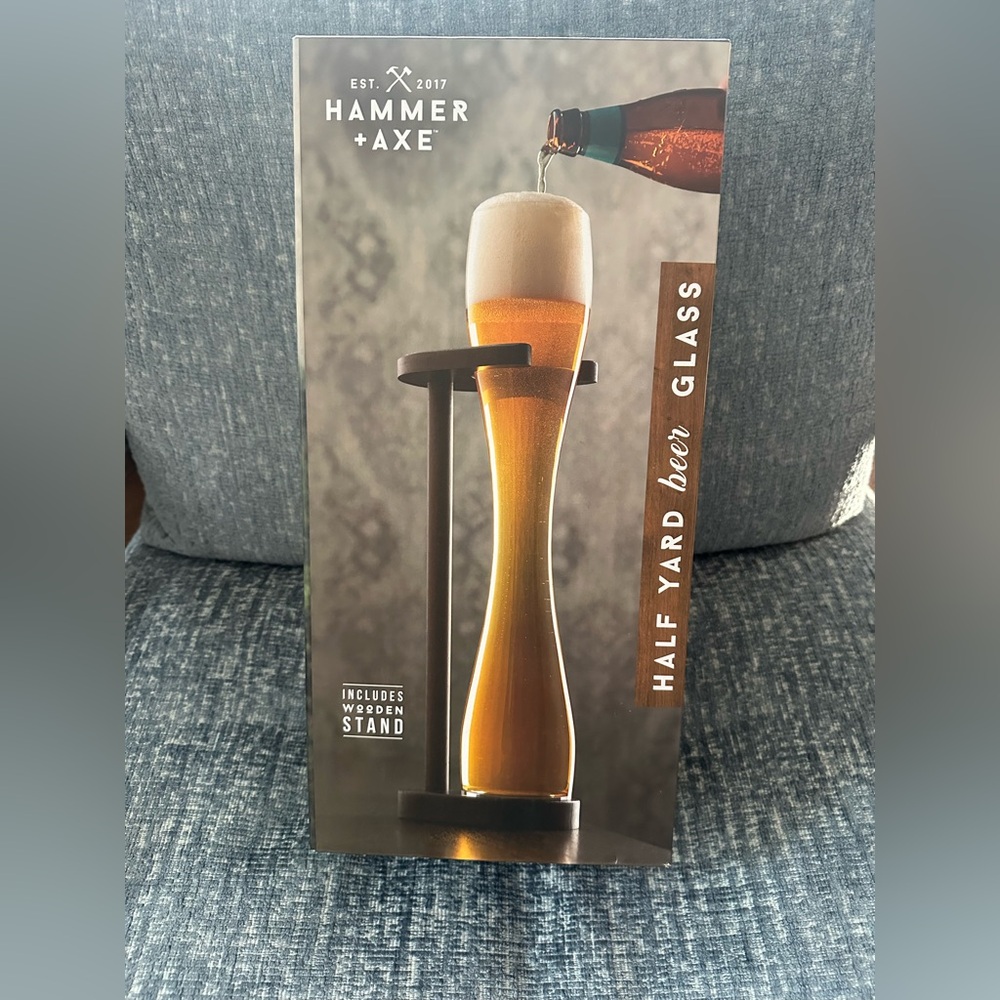 Hammer + Axe Half Yard Beer Glass NEW IN BOX